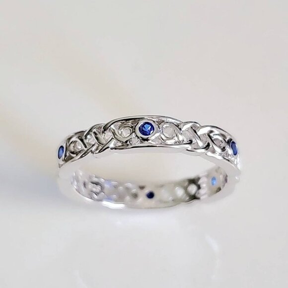 Celtic Ring, Braided Sterling Silver Sapphire Ring, Thumb Band, Gift for her, - Picture 1 of 10